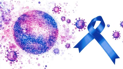 World diabetes day awareness with blue ribbon and artistic globe design