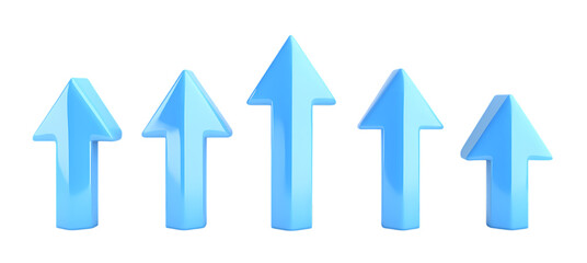 Collection of set 3d blue arrow up icon isolated on transparent background. PNG file, cut out