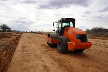 Roller Machine Compacting the Road Surface