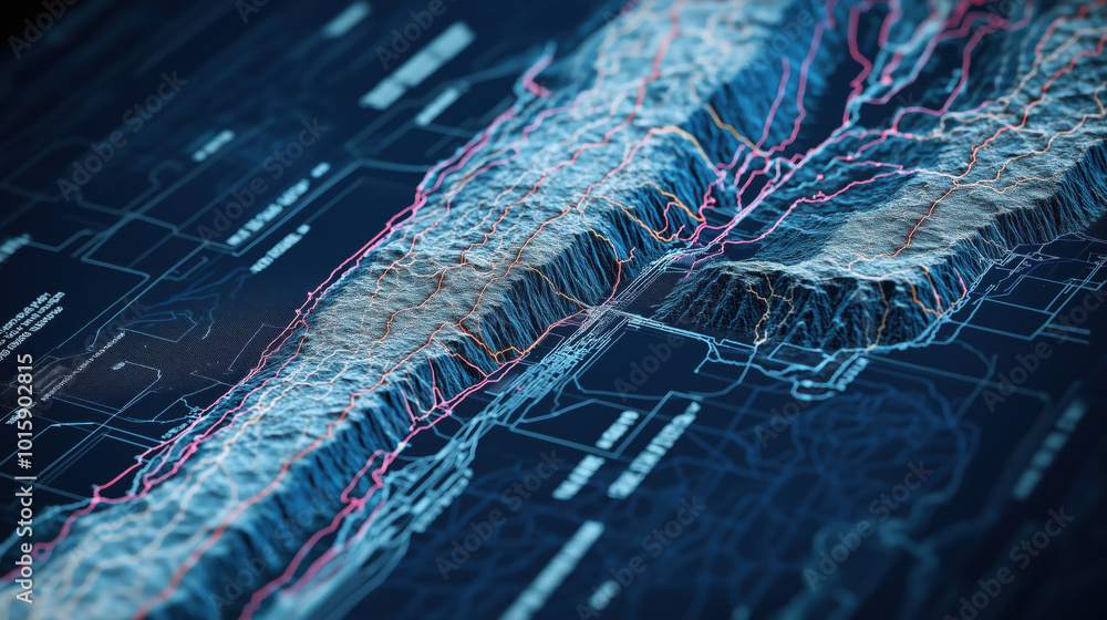 Poster detailed earthquake forecast map showcasing fault lines and geological features