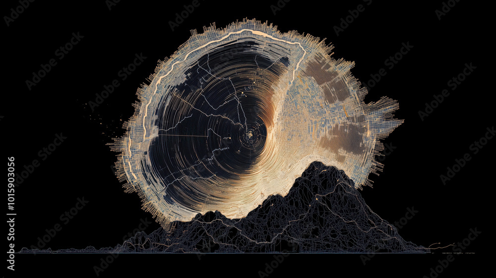 Poster digital map visualizing earthquakes epicenter with intricate details