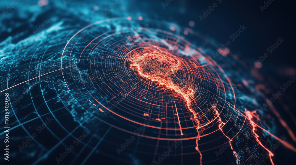 Poster digital map visualizing earthquake epicenters with vibrant colors