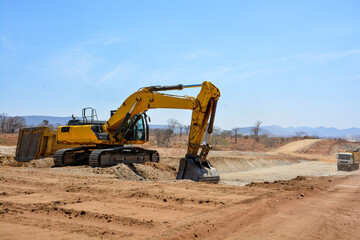 Excavator Working on Road Construction