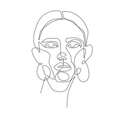 Abstract Female Face Continuous One Line Drawing. Woman Face Minimalist Single Line Illustration. Woman Minimal Line Art Drawing for Abstract Home Decor, Wall Art. Vector EPS 10	