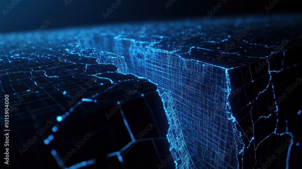 Fototapete digital pulse visualizing earthquakes shockwave in grid pattern