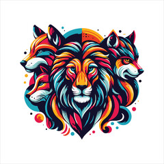 Obraz premium Vibrant lion and fox vector art illustration. Ai generated