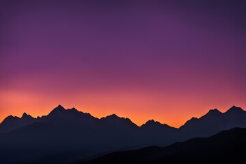 Obraz premium A line of mountains in silhouette with a bright orange and purple dusk, Ai generated