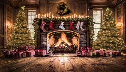 Cozy Fireplace with Christmas Stockings