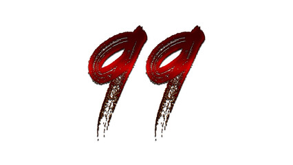 3D blood red number design of 99 on white background.