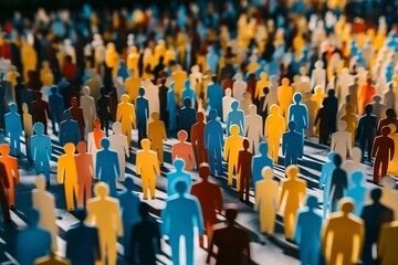 Paper cut out of a large crowd of people standing together. Diverse community and teamwork concept 