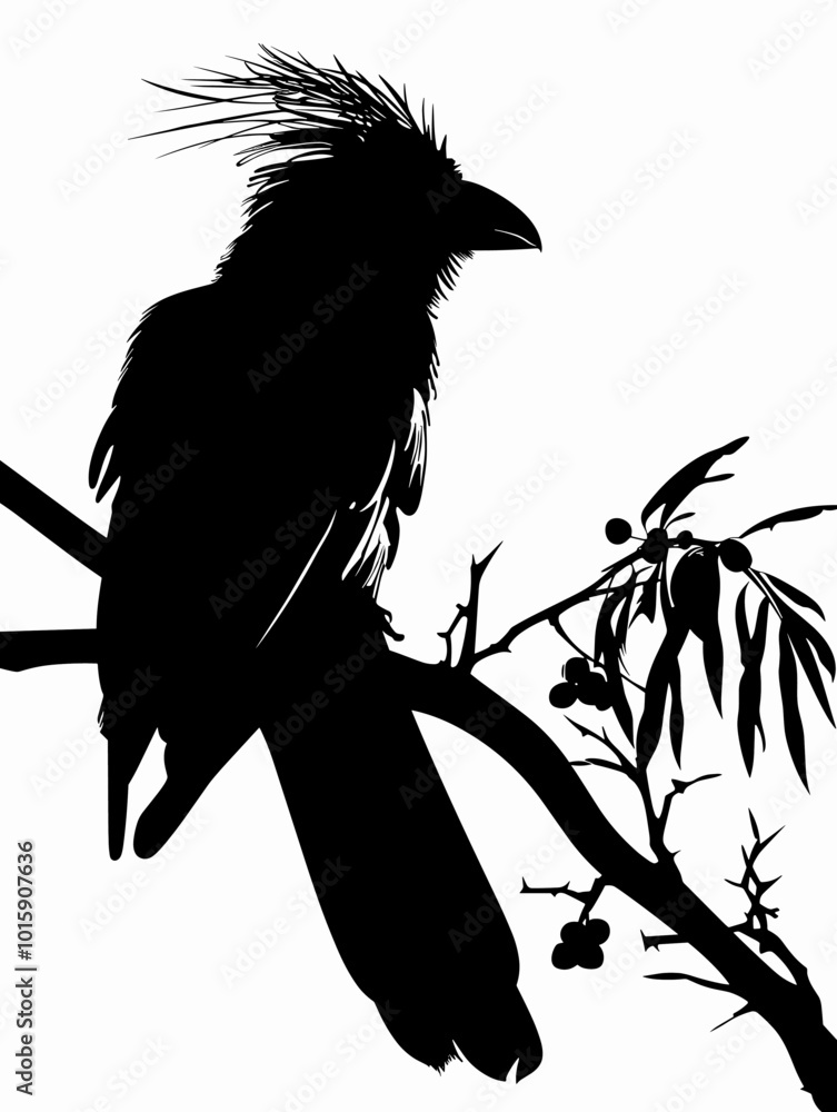Poster silhouette of a bird sitting on a branch of a tree