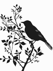 Silhouette of a bird sitting on a branch of a tree