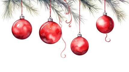 Watercolor illustration Christmas decor with red balls