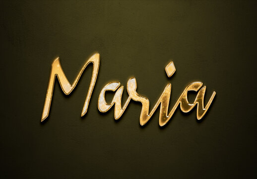 Old gold text effect of name Maria with 3D glossy style Mockup.