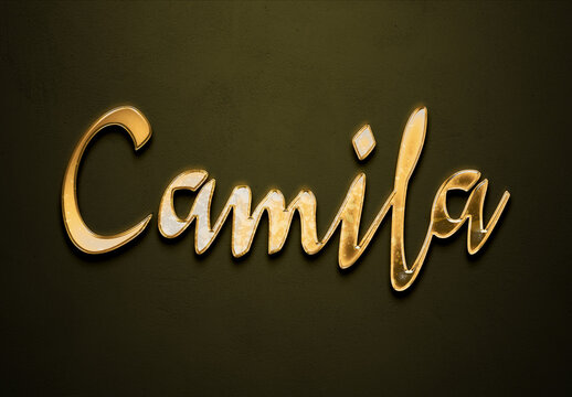 Old gold text effect of name Camila with 3D glossy style Mockup.