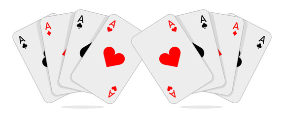 Set of four aces playing cards suits. Winning poker hand. JPG include isolated path. eps10