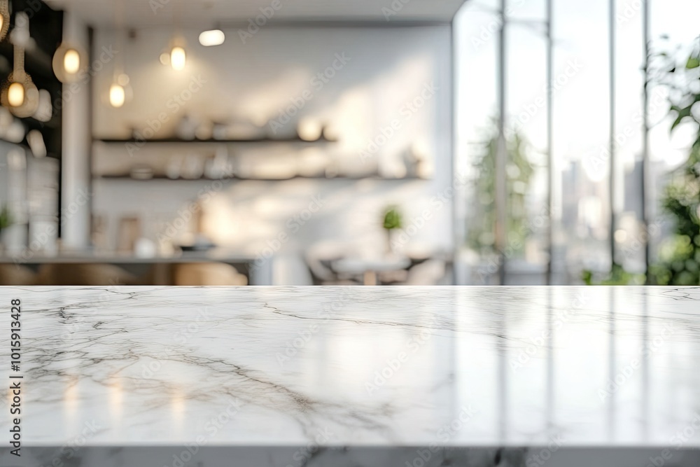 Poster marble countertop with blurred background. perfect for showcasing products or creating a modern and 