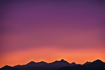 Obraz premium Silhouette of mountain ranges against a bright orange and purple sunset glow, Ai Generated