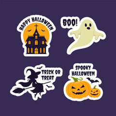 Halloween Night Label Flat Cartoon Hand Drawn Templates Background Illustration