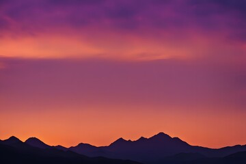 Obraz premium Silhouette of mountain ranges against a bright orange and purple sunset glow, Ai Generated