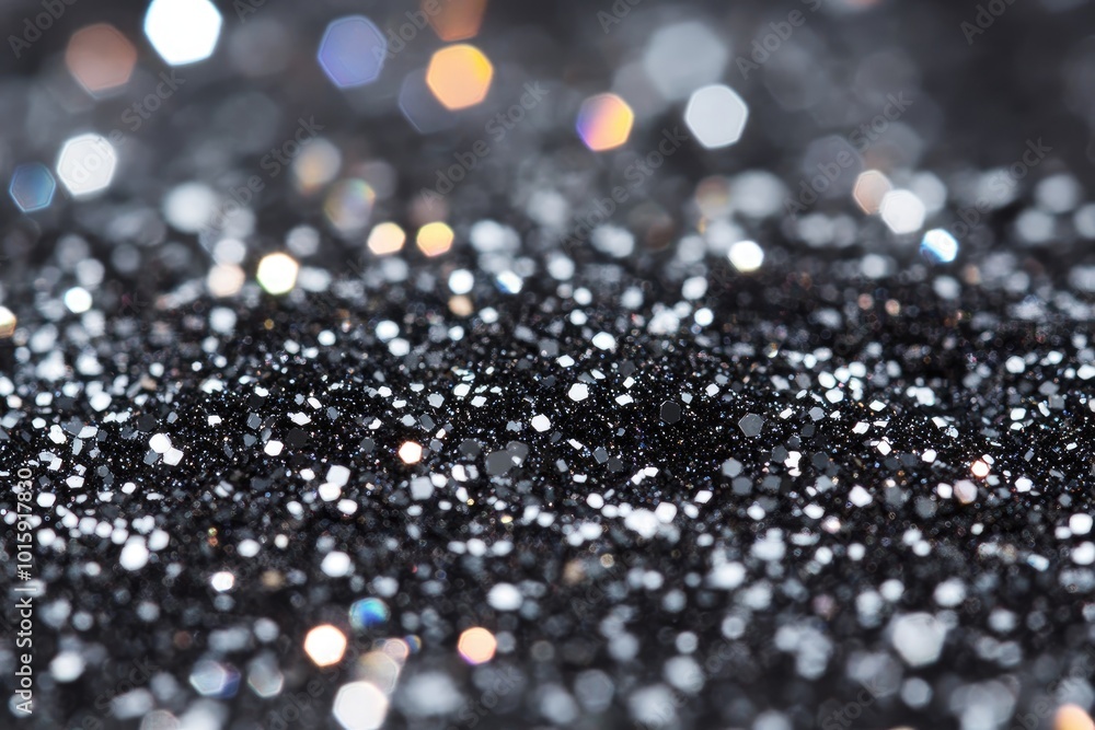 Poster black glitter with bokeh effect. great for adding sparkle to backgrounds and designs.