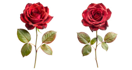 Set of Red Rose Flowers Cut Out Isolated Floral Art on White Background