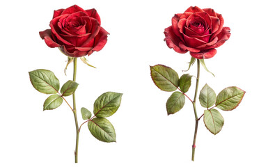 Set of Red Rose Flowers Cut Out Isolated Floral Art on White Background
