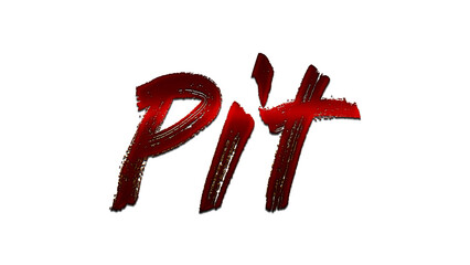 3D blood red word design of Pit on white background.	