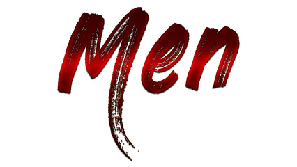 3D blood red word design of Men on white background.	