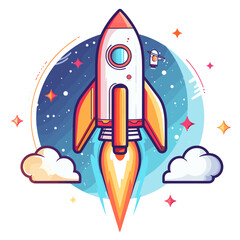 Fototapeta premium Space rocket icon. Vector illustration in cartoon style on a white background.