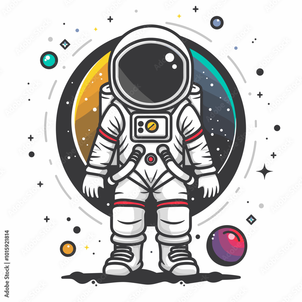 Poster astronaut flat color icon. astronaut in spacesuit. vector illustration