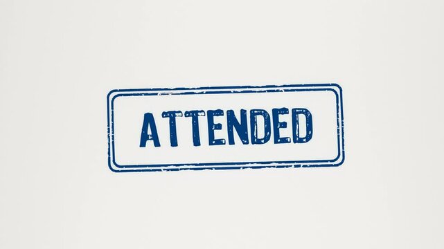 ATTENDED - Animated wooden stamp pressing 'Attended' onto white paper.