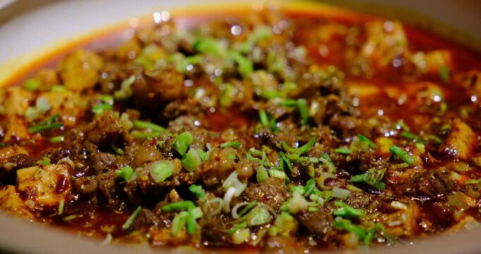 Mapo tofu, Chinese Sichuan cuisine close up