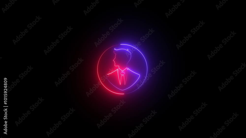 Poster multi color user line icon inside circle, line icon video animation. neon profile icon. secure login