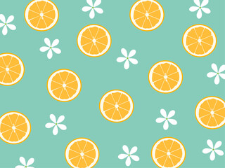 輪切りのオレンジと白い花の背景パターン