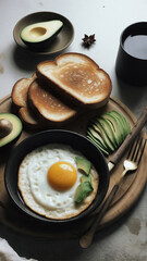 Avocado Toast with Fried Egg and Coffee