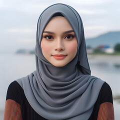Pretty Malay Woman in Serene Outdoor Setting