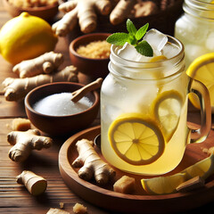 Refreshing Ginger Lemonade with Mint and Lemon Slices