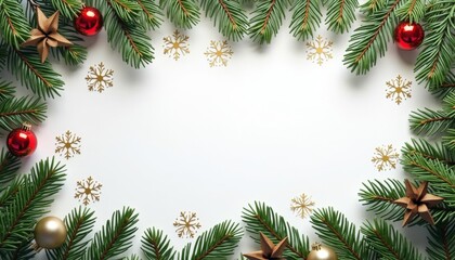 mockup with coniferous branches New Year mockup top view - Image