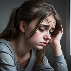 Sad Teen Reflecting by Window in Silence