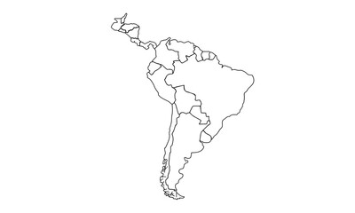 South America map of regions districts vector black on white and outline