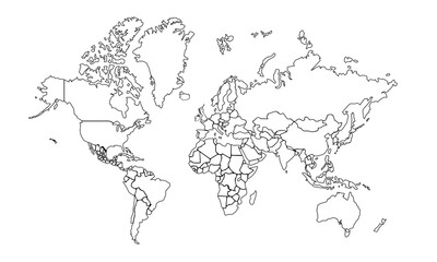 World map. world map outline isolated on a white background. vector illustration.