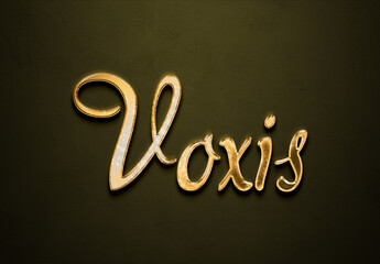 Old gold text effect of futuristic name Voxis with 3D glossy style Mockup	