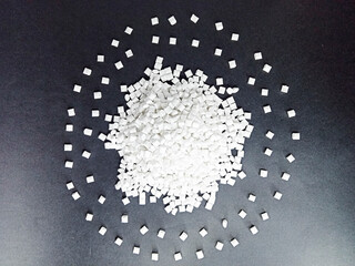 natural polymer granules, virgin raw material, virgin plastic resin, isolated on white background,...