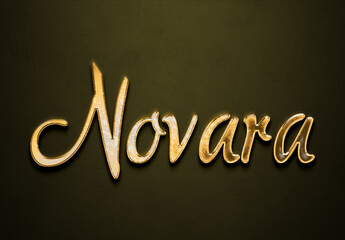 Old gold text effect of futuristic name Novara with 3D glossy style Mockup	