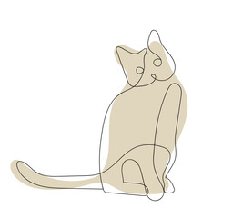 cat drawn with one line. cat sits on a white background.