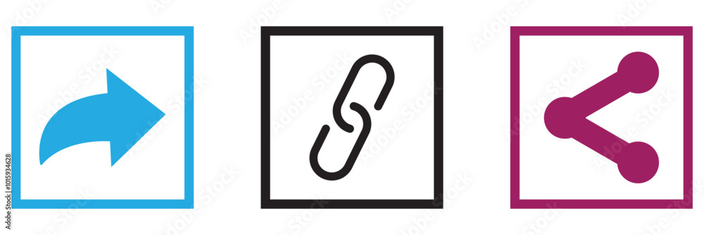 Poster share icon button, external link icon symbol with arrow box, page open new window icon , open anothe