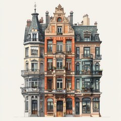 Obraz premium European City Architecture Three Historic Buildings with Ornate Details
