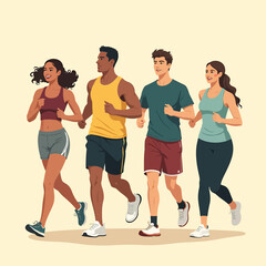 Obraz premium People Exercising As Group For Fitness Wellbeing In A Park Flat Character Illustration