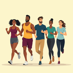 Obraz premium People Exercising As Group For Fitness Wellbeing In A Park Flat Character Illustration